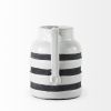 7" Rustic White And Blue Stripe Ceramic Jug