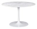 47" White Rounded Marble And Steel Pedestal Base Dining Table