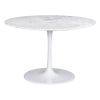 47" White Rounded Marble And Steel Pedestal Base Dining Table