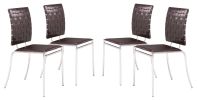 Set of Four Espresso And Silver Upholstered Faux Leather Open Back Dining Side Chairs