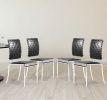 Set of Four Black And Silver Upholstered Faux Leather Open Back Dining Side Chairs