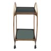 Black and Gold Iron And Mirrored Glass Rolling Bar Cart