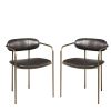 Set Of Two Brown And Gold Upholstered Faux leather Arm Chairs