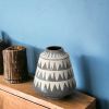 8" Ceramic Gray and Ivory Abstract Round Table Vase