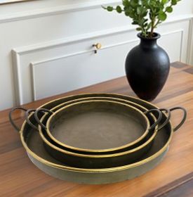 Set of Three Gold Metal Round Trays