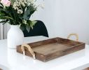 Dark Brown Wooden Tray with Rope Handles