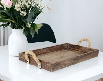 Dark Brown Wooden Tray with Rope Handles