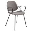 Set of Two Leaf Light Gray Fabric and Black Dining Armchairs