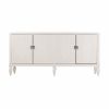 Antiqued White Geometric Lines Low Accent Cabinet Buffet