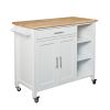 White and Natural 42" Rolling Kitchen Cart With Storage