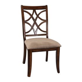 Wooden Side Chairs Set of 2 Elegant Back Design Fabric Upholstery Cherry Finish Formal Dining Furniture
