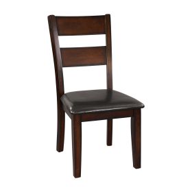 Classic Style Set of 2 Side Chairs Mango Veneer Faux Leather Upholstered Transitional Dining Furniture