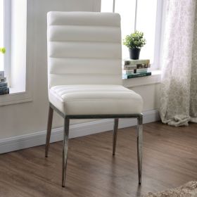 White Leatherette Metal frame 2pcs Side Chairs, Dining Room Furniture Plush Cushion Padded Seat Dining Chair Contemporary Style