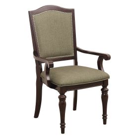 Dark Cherry Finish Armchairs Set of 2 Upholstered Seat and Back Nailhead Trim Wooden Furniture Armrest Chairs Set