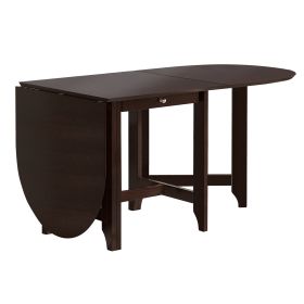Retro Drop-Leaf Table Rubber Wood Dining Table with Spacious Tabletop Small Drawer for Small Space Kitchen Dark Brown
