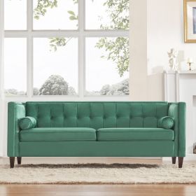 78'' Mid-Century Velvet Sofa, Couch Furniture with Bolster Pillows, Button Tufted Couch for Living Room, Tool-Free Assembly, Green
