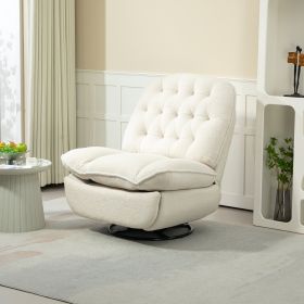 360° Swivel Recliner Adjustable Chair Chenille Glider Swivel Reclining Sofa Chair with Black Metal Round Base - Beige