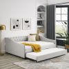 Full Size Daybed with Twin Size Trundle Upholstered Tufted Sofa Bed, with Button on Back and Copper Nail on Waved Shape Arms,Beige (80.5"x55.5"x27.5")