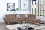 Contemporary 2-Pcs Sectional Set Living Room Furniture Light Brown Velvet Couch Left Facing Sofa, Right Facing Chaise Plush Cushion