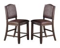 Classic Design Rustic Espresso Finish Faux Leather Set of 2pc High Chairs Dining Room Furniture Counter Height Chairs Foam Cushion Dining Room