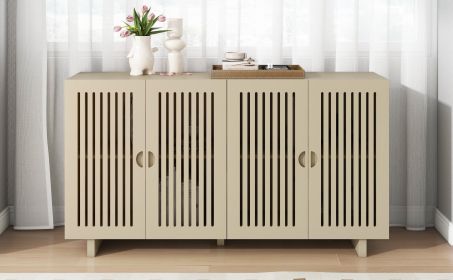 TREXM Modern Style Sideboard with Superior Storage Space, Hollow Door Design and 2 Adjustable Shelves for Living Room and Dining Room (Almond)