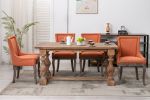 A&A Furniture,Ultra Side Dining Chair, Thickened fabric chairs with neutrally toned solid wood legs, Bronze nail head, Set of 2, Orange