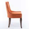 A&A Furniture,Ultra Side Dining Chair, Thickened fabric chairs with neutrally toned solid wood legs, Bronze nail head, Set of 2, Orange