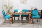 A&A Furniture,Ultra Side Dining Chair, Thickened fabric chairs with neutrally toned solid wood legs, Bronze nail head, Set of 2, Blue