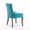 A&A Furniture,Ultra Side Dining Chair, Thickened fabric chairs with neutrally toned solid wood legs, Bronze nail head, Set of 2, Blue