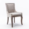 A&A Furniture,Ultra Side Dining Chair, Thickened fabric chairs with neutrally toned solid wood legs, Bronze nail head, Set of 2, Beige
