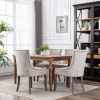 A&A Furniture,Ultra Side Dining Chair, Thickened fabric chairs with neutrally toned solid wood legs, Bronze nail head, Set of 2, Beige
