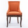 A&A Furniture,Ultra Side Dining Chair, Thickened fabric chairs with neutrally toned solid wood legs, Bronze nail head, Set of 2, Orange