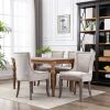 A&A Furniture,Ultra Side Dining Chair, Thickened fabric chairs with neutrally toned solid wood legs, Bronze nail head, Set of 2, Beige