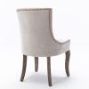 A&A Furniture,Ultra Side Dining Chair, Thickened fabric chairs with neutrally toned solid wood legs, Bronze nail head, Set of 2, Beige