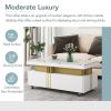 [VIDEO provided] ON-TREND Contemporary Coffee Table with Faux Marble Top, Rectangle Cocktail Table with Caster Wheels, Moderate Luxury Center Table wi