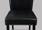 2pc Transitional Upholstered Side Chair with Nailhead Trim Black Faux Leather Upholstery Tufted Nail-head Dining Room Wooden Furniture
