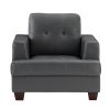 Modern Design 3pc Sofa Set Premium Faux Leather Upholstery Gray Sofa Loveseat Chair Comfort Tufted Detail Solid Wood Frame Living Room Furniture
