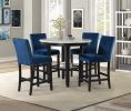 2pc Contemporary Modern Transitional Counter Height Side Chair with Nailhead Trim Royal Blue Upholstery Fabric Black Base Wooden Furniture