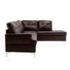 Contemporary Brown 3pc Sectional Sofa with RSF Chaise Ottoman Tufted Detail Faux Leather Upholstered Solid Wood Living Room Furniture L-Shape Sofa Cha