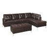 Contemporary Brown 3pc Sectional Sofa with RSF Chaise Ottoman Tufted Detail Faux Leather Upholstered Solid Wood Living Room Furniture L-Shape Sofa Cha