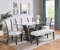 2pc Contemporary Glam Upholstered Dining Side Chair Padded Dove Gray Fabric Upholstery Seat Back Wooden Furniture