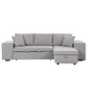 104" Pull Out Sleeper Sofa Reversible L-Shape 3 Seat Sectional Couch with Storage Chaise and 2 Stools for Living Room Furniture Set,Gray