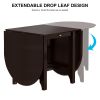 Retro Drop-Leaf Table Rubber Wood Dining Table with Spacious Tabletop Small Drawer for Small Space Kitchen Dark Brown