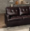 Contemporary Brown 3pc Sectional Sofa with RSF Chaise Ottoman Tufted Detail Faux Leather Upholstered Solid Wood Living Room Furniture L-Shape Sofa Cha