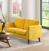 Modern Contemporary 2pc Sofa Set Yellow Sofa Loveseat Velvet Upholstery Dark Brown Legs Solid Wood Living Room Furniture