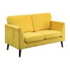 Modern Contemporary 2pc Sofa Set Yellow Sofa Loveseat Velvet Upholstery Dark Brown Legs Solid Wood Living Room Furniture