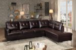 Contemporary Brown 3pc Sectional Sofa with RSF Chaise Ottoman Tufted Detail Faux Leather Upholstered Solid Wood Living Room Furniture L-Shape Sofa Cha