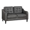 Gray 2pc Sofa Set Microfiber Upholstered Sofa Loveseat Set Button-Tufted Contoured Arms Solid Wood Frame Casual Living Room Furniture