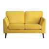 Modern Contemporary 2pc Sofa Set Yellow Sofa Loveseat Velvet Upholstery Dark Brown Legs Solid Wood Living Room Furniture