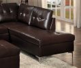 Contemporary Brown 3pc Sectional Sofa with RSF Chaise Ottoman Tufted Detail Faux Leather Upholstered Solid Wood Living Room Furniture L-Shape Sofa Cha